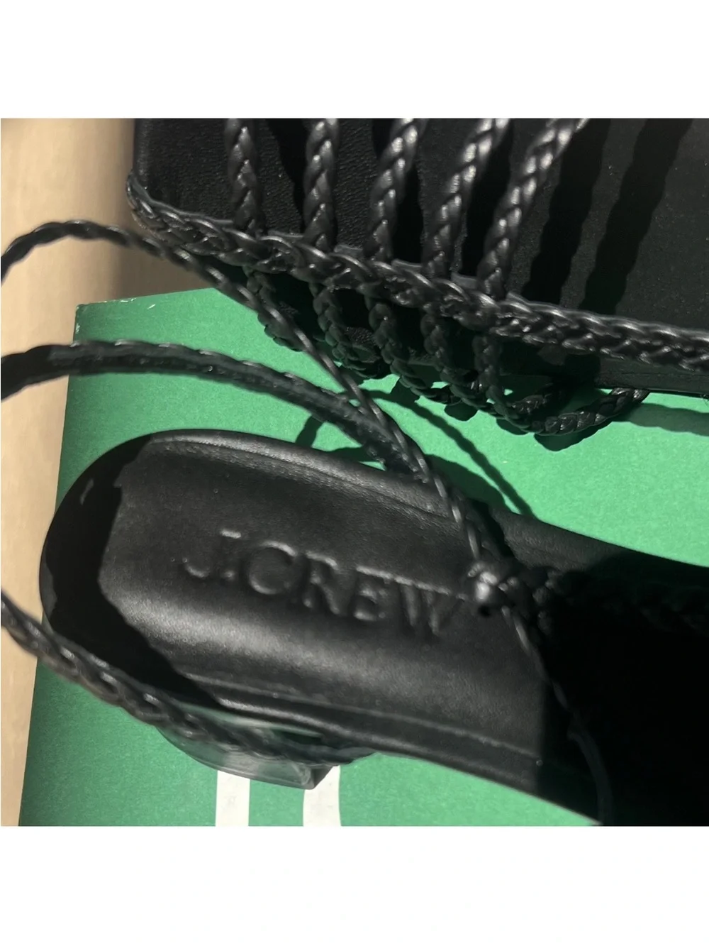 NWB J.Crew Shay Black Leather Braided Strap Block Heeled Sandals 8.5